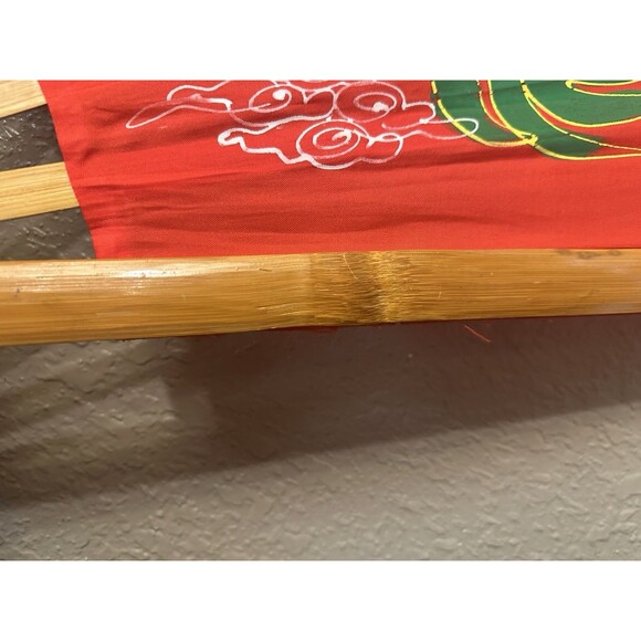Large Japanese Asian Dragon Wall Fan Red Oriental Bamboo Wall Hanger 24”X40” - Picture 8 of 11